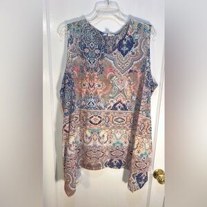 Croft And Barrow Women's 2X Sleeveless Blouse Blue/Coral  Paisley Pattern